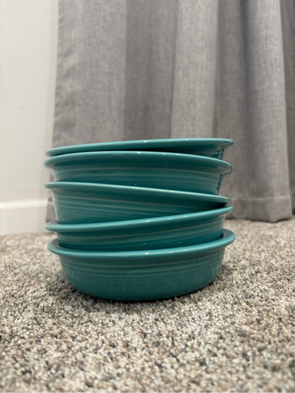 1986 Turquoise Coupe Soup Bowl Fiestaware Homer Laughlin Co lowercase F set of 5